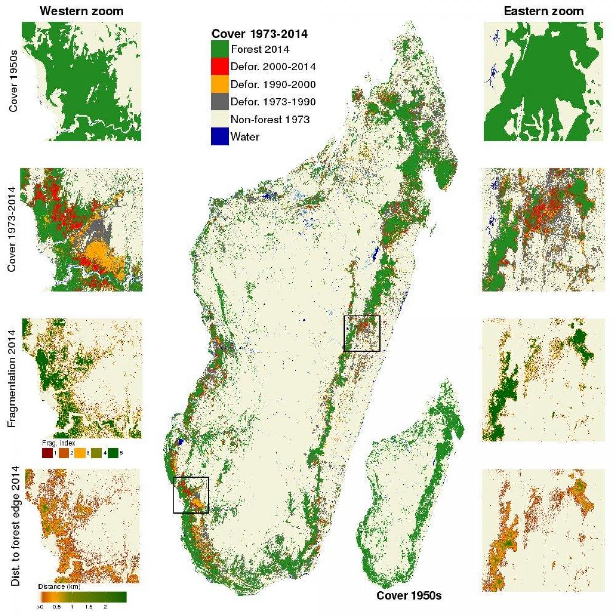 mapa de Madagascar, la desforestació