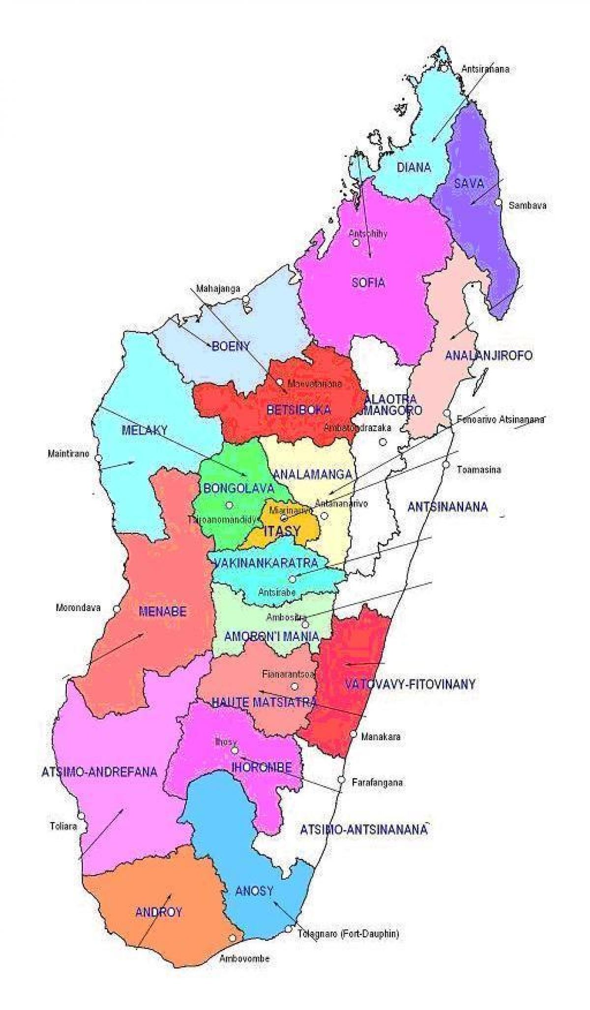 mapa de Madagascar regions