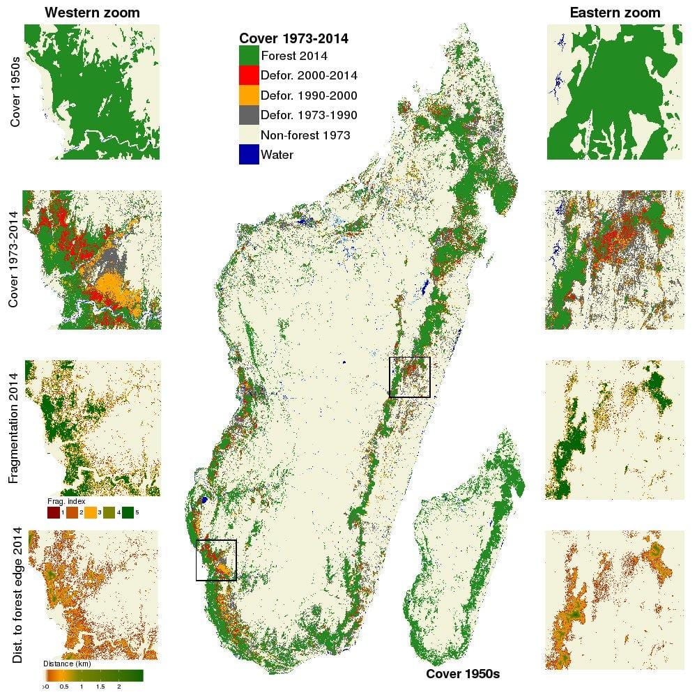 mapa de Madagascar, la desforestació