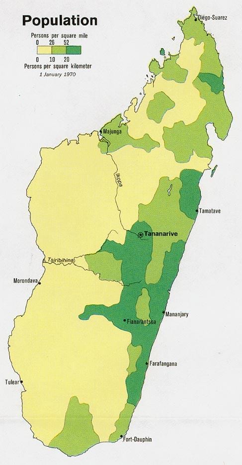 Madagascar densitat de població mapa