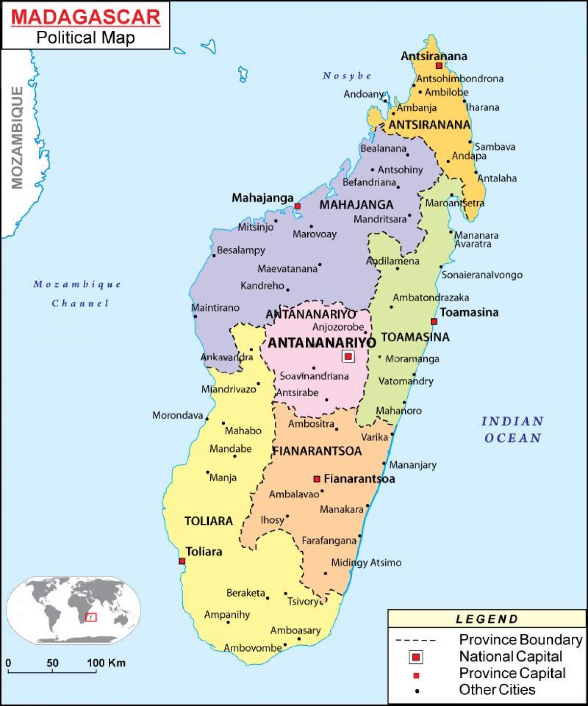 mapa de política mapa de Madagascar